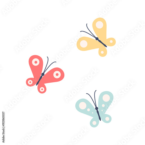 Flat illustration of colorful butterfly illustration set. Vector decorative insects and nature design elements.