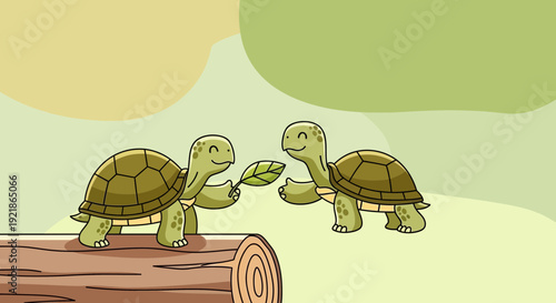 Friendly Tortoises Sharing Nature's Gifts With Joyful Expressions