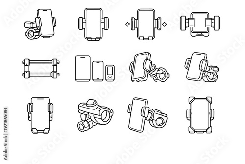 Minimal balanced functional bike mount phone modern icon flexible geometry vector cycling