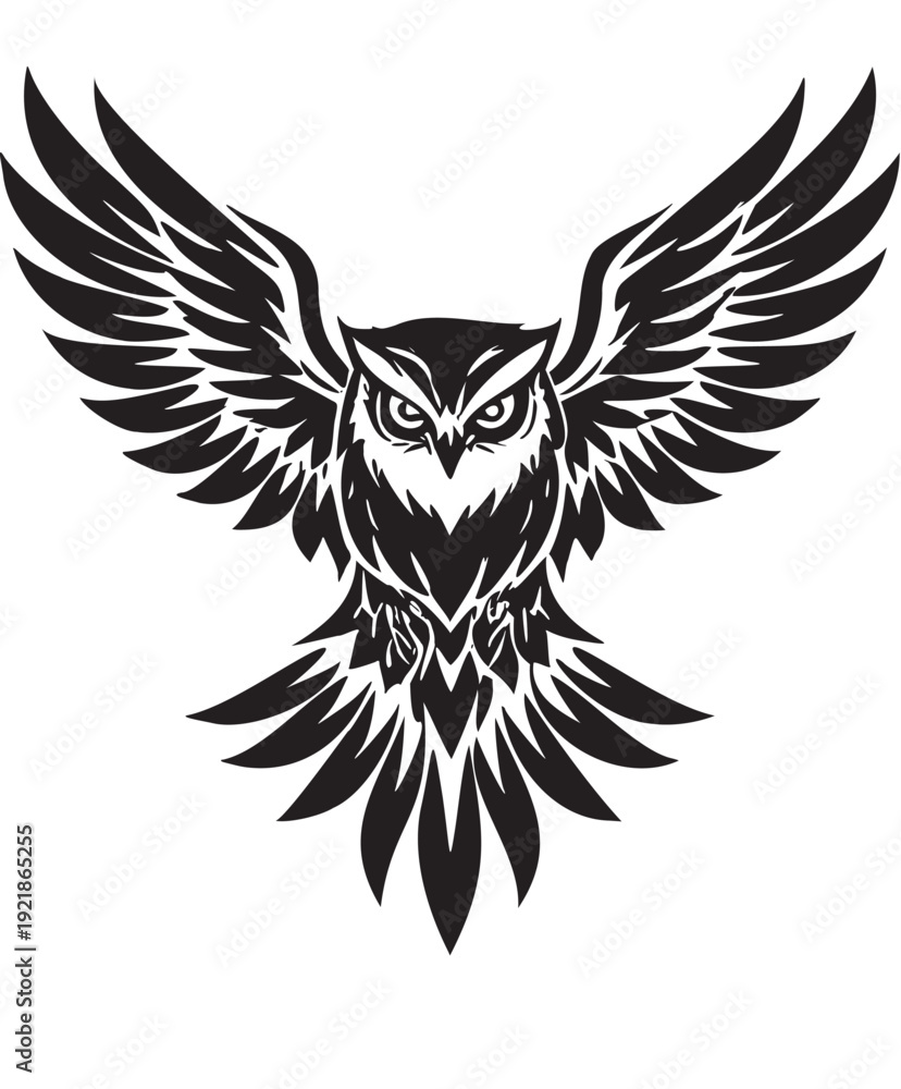 Fototapeta premium Tribal Owl Tattoo Design Flying Wings Spread.
