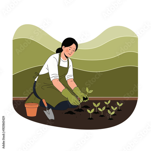 Gardener Planting Seedlings With Care in Rich Soil