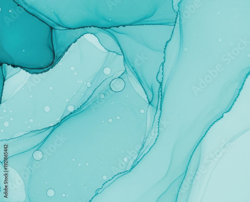 Abstract teal watercolor art with fluid waves and bubbles. Soothing and calming tones create a sense of tranquility and flow.