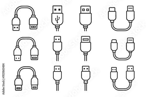 Vector jacket compact set data modern power icon usb cable male housing