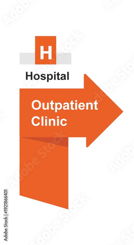 Hospital Outpatient Clinic Directional Sign Indicating Location With Arrow Design For Guidance