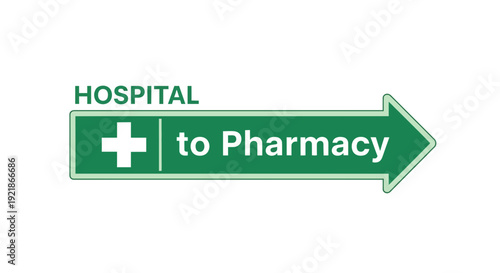 Hospital To Pharmacy Directional Sign Illustrating Medical Guidance and Healthcare Navigation