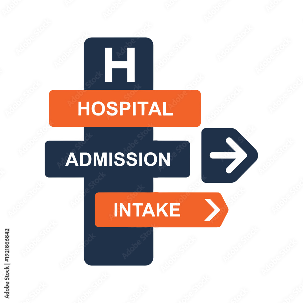 Fototapeta premium Hospital Wayfinding Sign Indicating Admission And Intake Guidance For Patient Navigation
