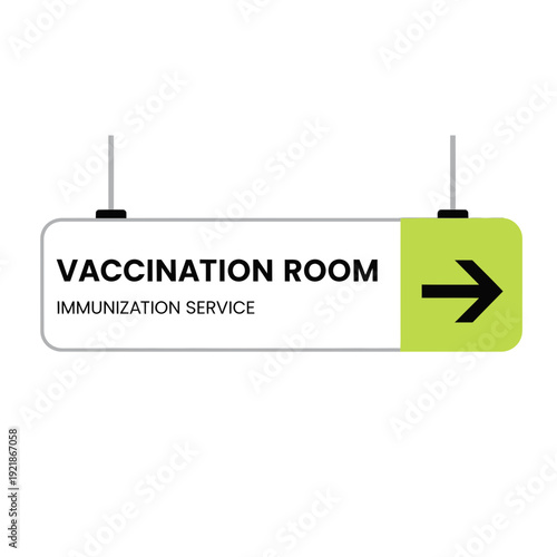 Hospital Wayfinding Signage Pointing Towards Vaccination Room with Immunization Services Available