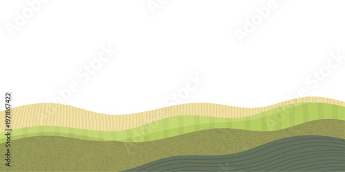Abstract undulating landscape with layered green and yellow wavy hills and textured effect, minimalist natural background vector