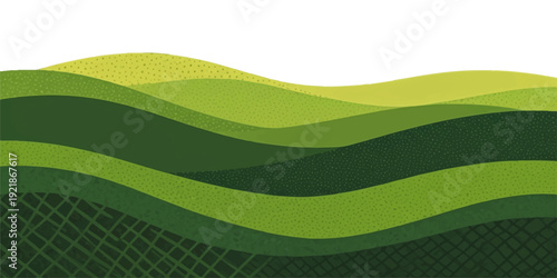 Rolling green hills landscape with abstract wavy layers and subtle texture, representing nature and eco-friendly concepts