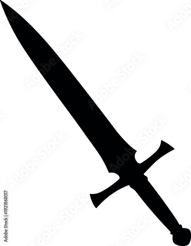 Black sword silhouette icon on white background vector for design
