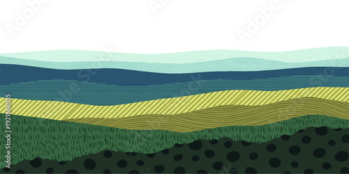 Stylized rolling hills landscape with abstract textures and muted color palette vector illustration