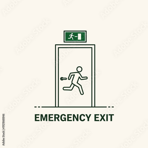 Iconic Emergency Exit Illustration Depicting Rapid Evacuation And Safety Procedures