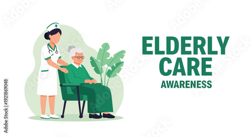 Illustration Depicting Compassionate Elderly Care Support and Awareness for Seniors Well-being