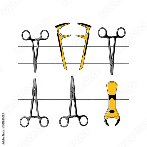 Illustration Of Diverse Surgical Instruments: Precise Tools For Medical Procedures and Operations