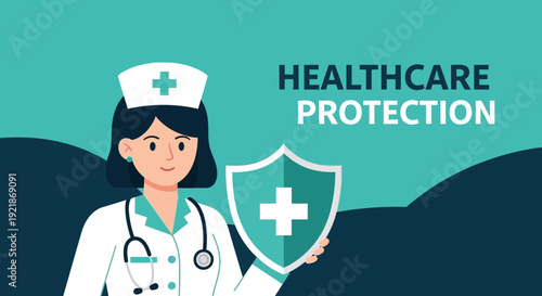 Illustration Of Healthcare Protection Shield And Nurse In The Field Of Medicine And Health