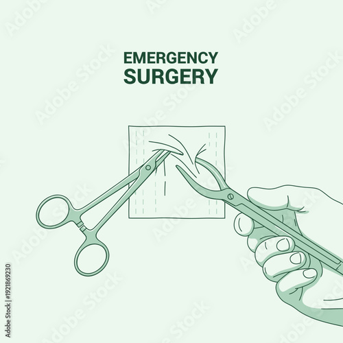 Illustration Depicting Urgent Surgical Procedure with Medical Instruments and Human Hand