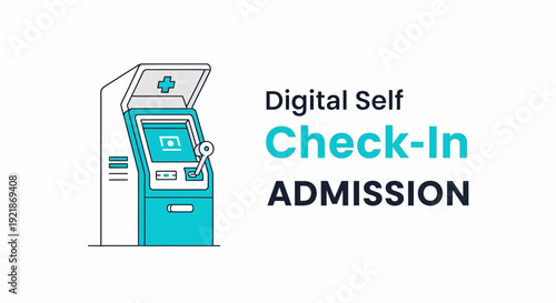 Innovative Digital Self Check-In Kiosk Concept Illustrating Admission Process with Technology