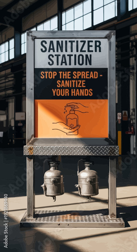 Industrial Sanitizer Station: Modern Hygiene Dispenser For Hand Sanitizing And Safety Protocols