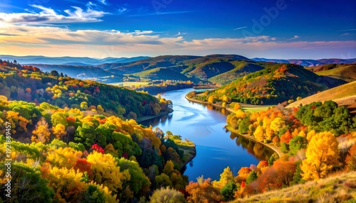 autumn landscape with lake and mountains