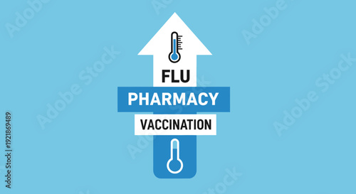 Influenza Vaccination Information at Pharmacy Clinic with Thermometer Illustration