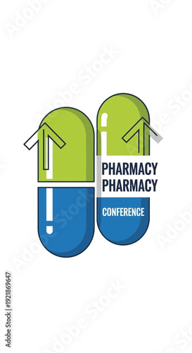 Innovative Pharmaceutical Conference Illustration Featuring Unique Capsule Design and Arrows