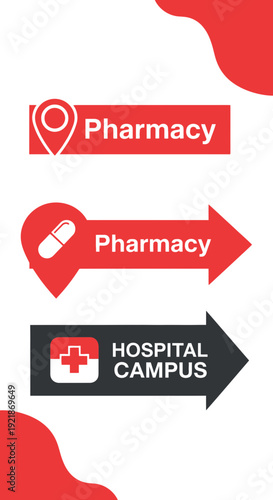 Innovative Pharmacy and Hospital Campus Directional Signage with Modern Aesthetic Design