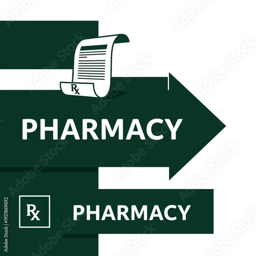Innovative Pharmacy Directional Sign Illustrating Medication and Healthcare Accessibility