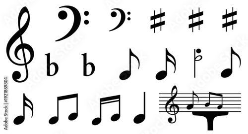 Collection of Musical Notes and Symbols.