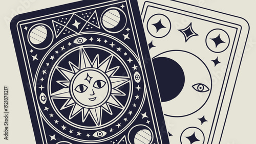 Mystical Tarot Card Backs Sun Moon Esoteric Occult Design for Spiritual Branding Fortune Telling Website Graphics