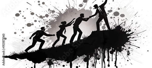 Black Ink Teamwork Silhouette Splash Art Business Concept