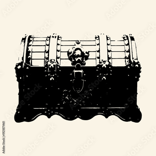 Vintage Wooden Treasure Chest Engraving Illustration