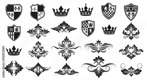 Collection of Royal Emblems and Ornate Decorative Elements.