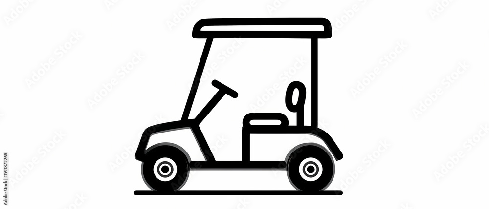 Naklejka premium Black golf cart minimalist outline icon on white background