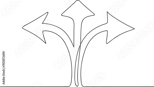 one line art arrow sign drawing, road direction sign arrows isolated on white background, continuous one line drawing, vector illustration for banner, web, design element, template, postcard