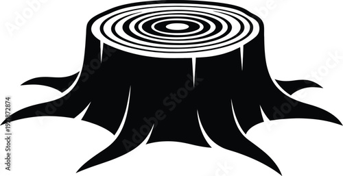 Cut Tree Stump with Growth Rings and Roots Nature and Deforestation Concept