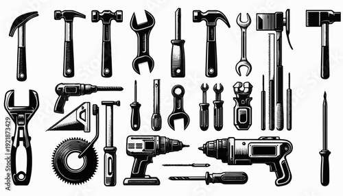 set of tools on white background