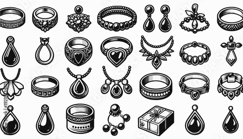 set of various jewellery isolated