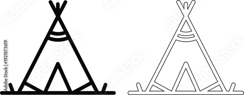 Tribal Teepee Tent Icon Set Native Traditional Shelter Vector