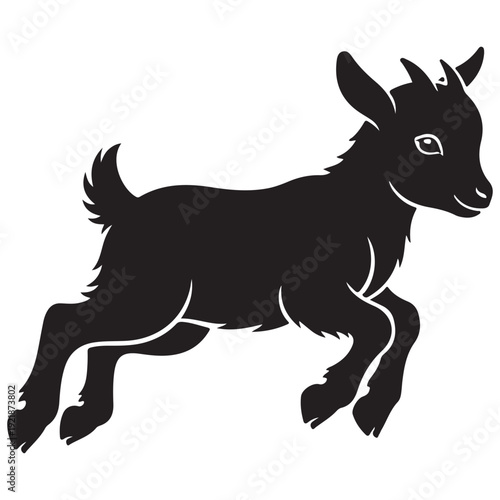 Black Silhouette of a Playful Baby Goat Kid Jumping