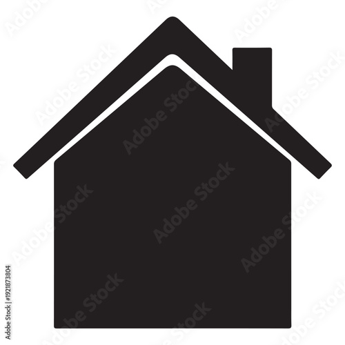 Minimalist Black House Icon with Stylized Roof and Chimney