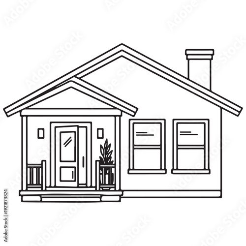 Minimalist Line Art Illustration of a House with Porch and Gable Roof