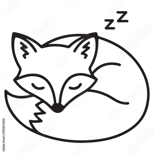 Minimalist Line Art Illustration of a Sleeping Fox Curled Up
