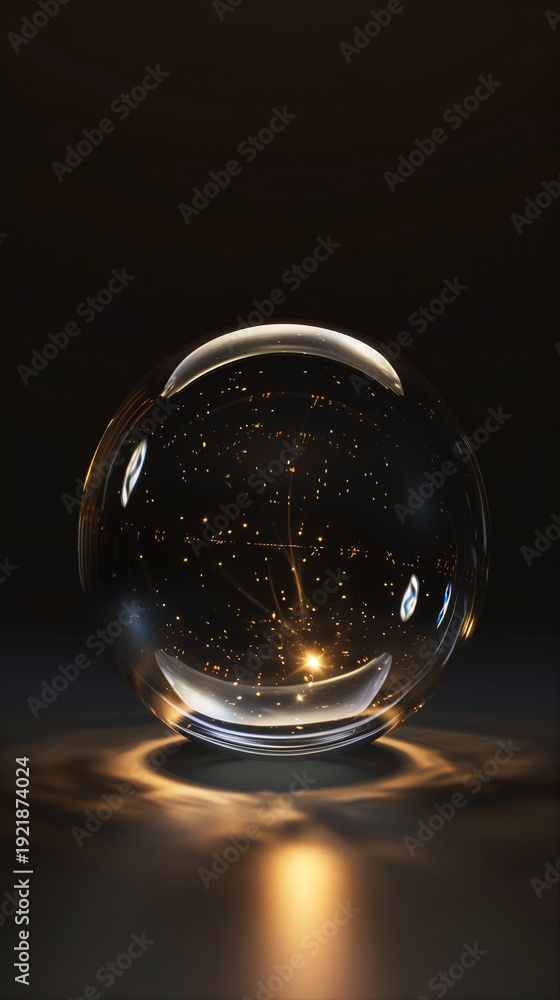 Obraz premium Dark Glass Sphere with Glowing Light Reflections, Abstract Energy Concept