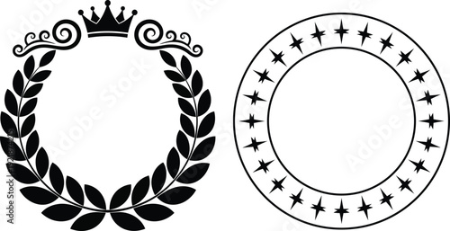 Laurel Wreath with Crown and Star Circle Frame Set Award and Victory Emblem
