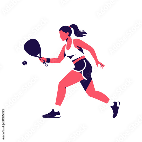Woman playing padel tennis, athletic woman hitting ball with racket, sport lifestyle
