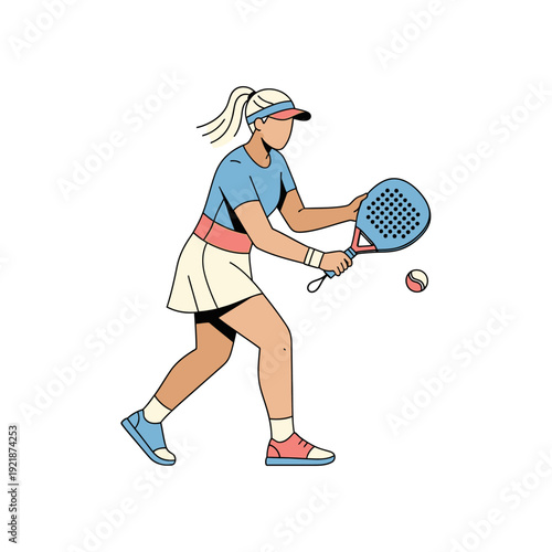 Woman playing padel tennis, hitting ball with racket, active lifestyle, sports concept