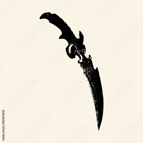 Ornate Curved Dagger Silhouette Illustration