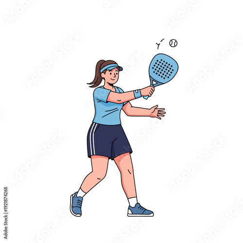 Woman playing padel tennis, hitting ball with racket, active lifestyle, sports concept