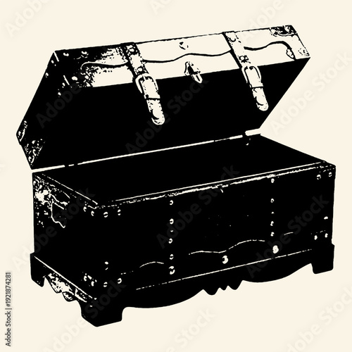 Vintage Open Wooden Treasure Chest Illustration