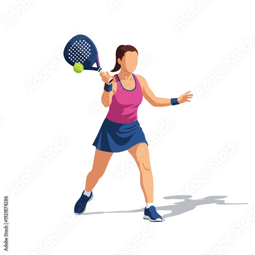 Woman playing padel tennis, hitting the ball with a racket, dynamic action shot